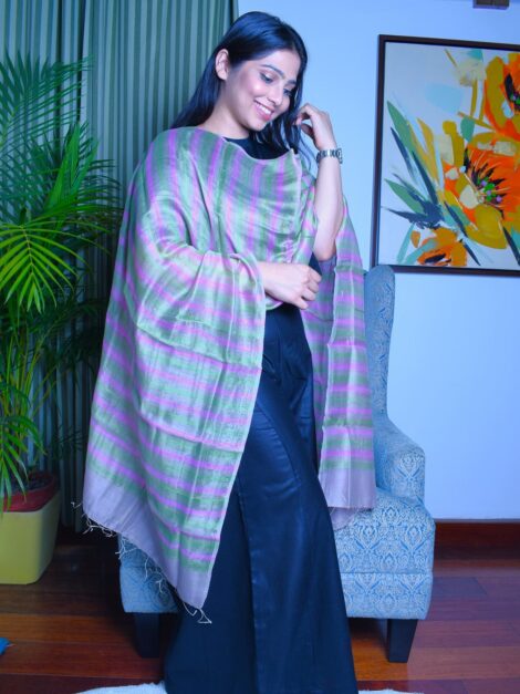 Cotton Silk Handloom Dupatta Violet Green