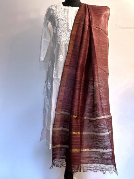 Brown Tussar Silk Handloom Dupatta