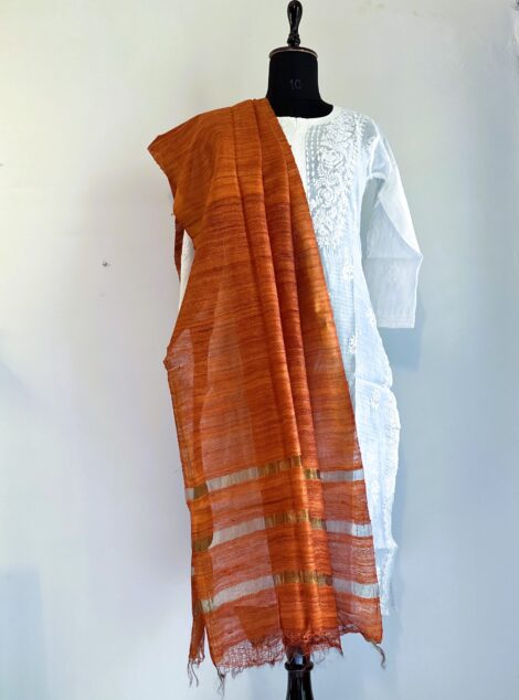 ORANGE TUSSAR SILK HANDLOOM DUPATTA