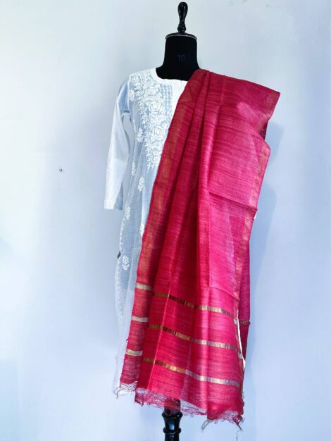 RED TUSSAR SILK HANDLOOM DUPATTA