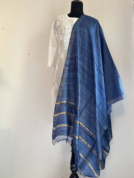 Blue Tussar Silk Handloom Dupatta