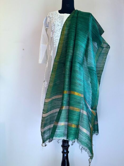 Green Tussar Silk Handloom Dupatta