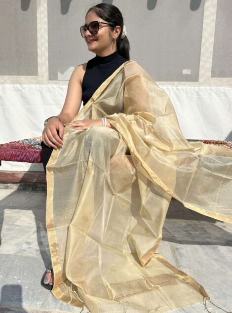 Katan Silk Chanderi Handloom Dupatta-  Gold Color
