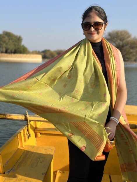 Lemon Color Linen Cotton Handloom Dupatta