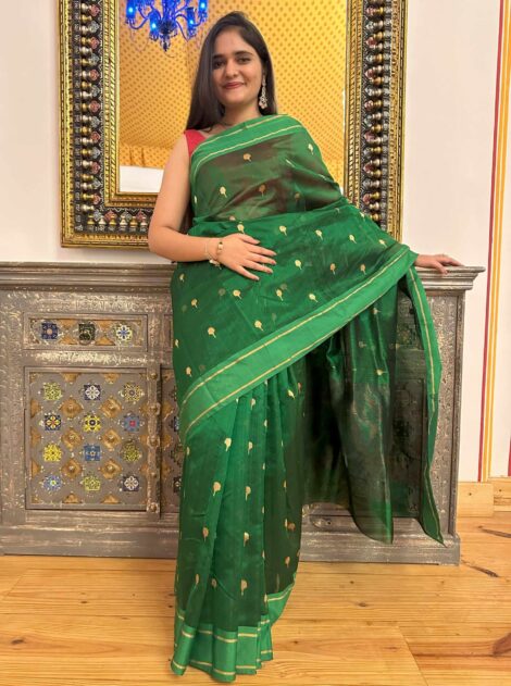 Emerald Green Chanderi Pattu Silk Saree