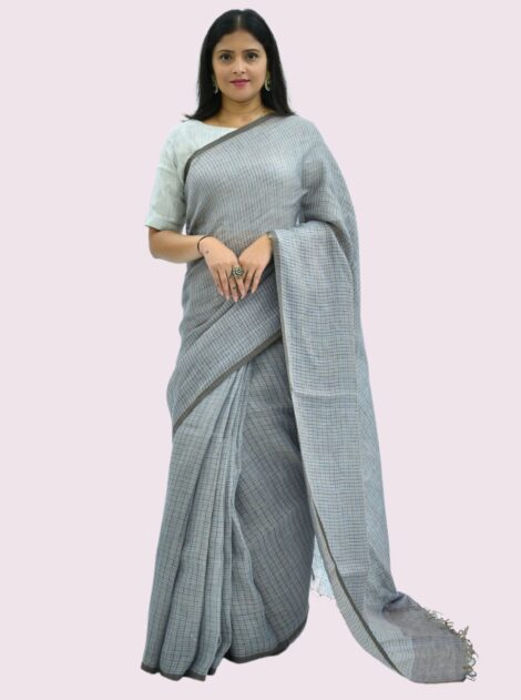 Pure Handloom Grey Linen Saree