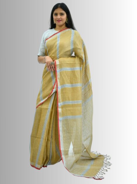 Pure Handloom Brown Linen Saree