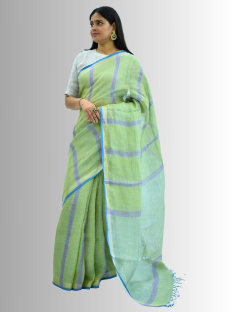 Pure Handloom Sea Green Linen Saree